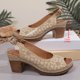 thumbnail image 5 of Sandalias de Tacón de Bloque Blanco Peep Toe Abierto de las Mujeres Tacones Altos Respirables Huecos con Correa de Hebilla Ajustable Casual, 5 of 9