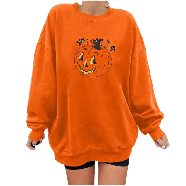 Sudadera con capucha de Halloween de manga larga informal suelta con estampado de cuello redondo para mujer Pompotops gfhjh2492