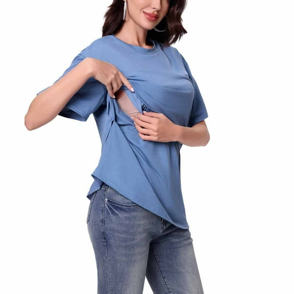 purcolt Women's Nursing Tops for Breastfeeding Maternity Shirts Double Layer Postpartum Tee Shirt Pregnancy Clothes