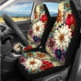 thumbnail image 2 of Pzuqiu Boho Flower Dahlia Car Seat Covers Full Set Steering Wheel Seatbelt Headrest Coasters Center Console Armrest Pad Keychain 14 Pieces Interior Vehicle Accessories for Daily Travel Athletic Use, 2 of 7