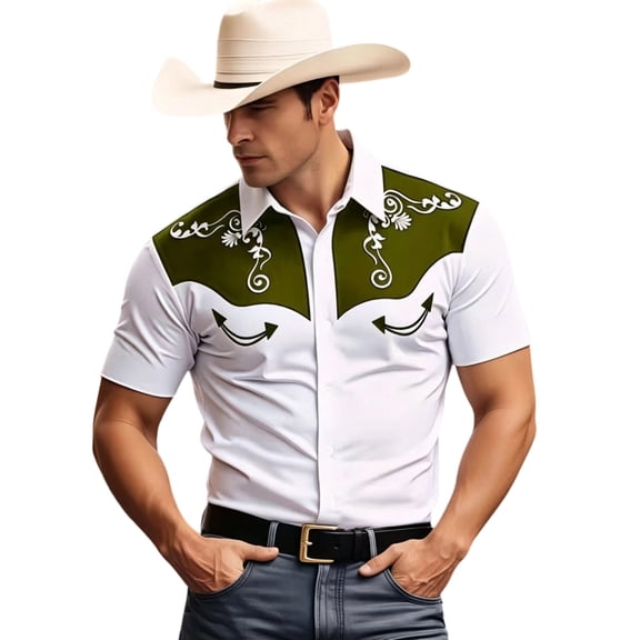CONZONE Mens Buttons Down Shirts Short Sleeve Shirts for Men Trendy Western Cowboy Embroidery Collared Soft Lightweight Summer Tops
