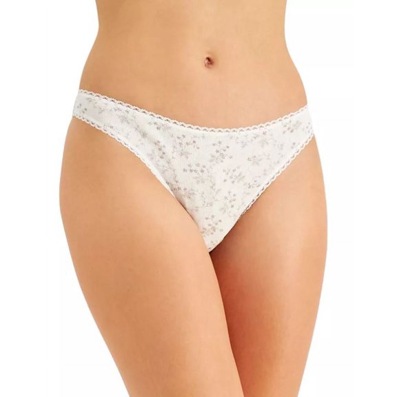Charter Club Women's Cotton Floral-Print Thong ,Angel White, XL