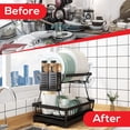 thumbnail image 3 of Dish Drying Rack for Kitchen Stainless Steel Dish Drainer with Water Tray Cutlery Holder Drainboard, Black, 3 of 8