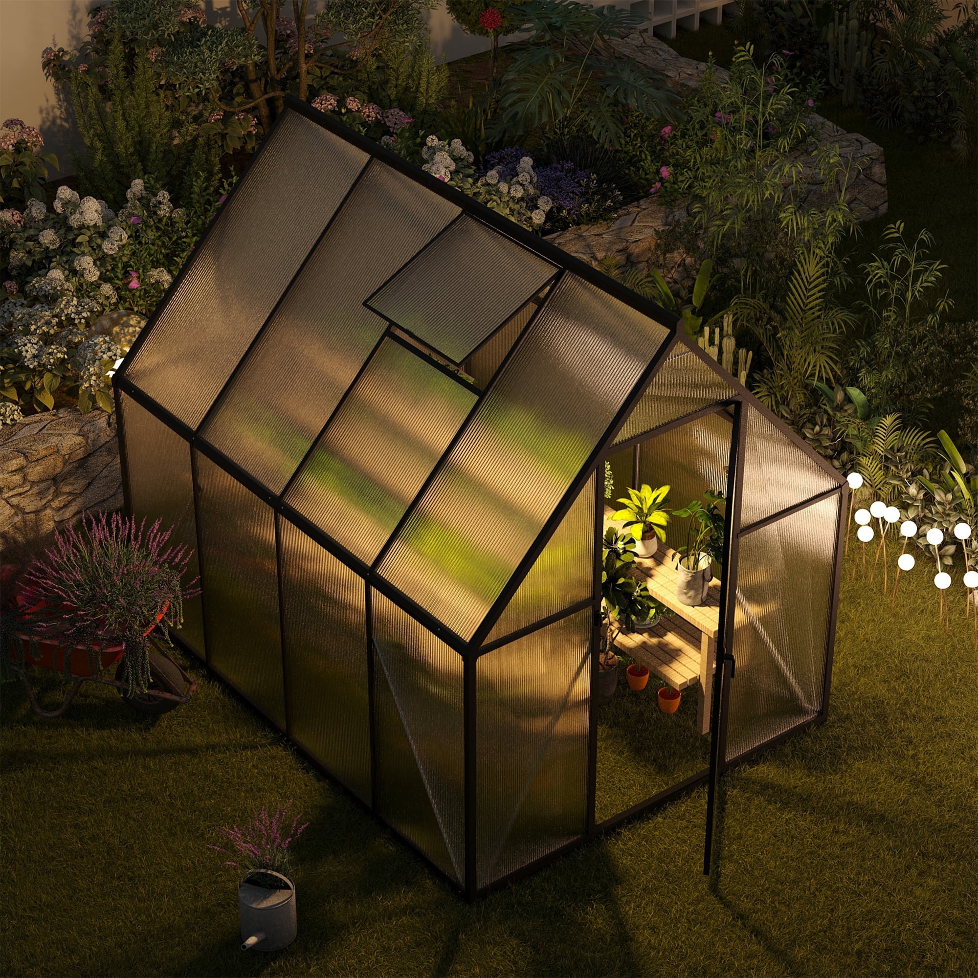 6x8ft Greenhouse for Outdoors, Enhanced Aluminum Frame Greenhouse with Roof Vent, Large Walk-in Green House for Garden Backyard