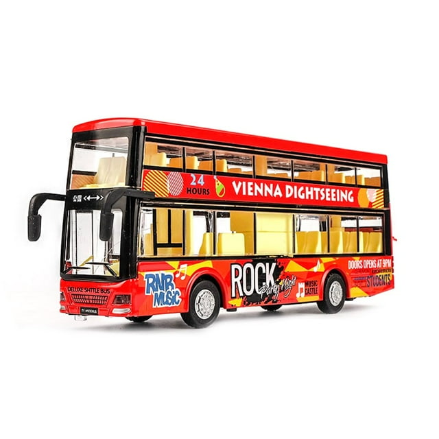 1/50 Diecast Bus Pull back Car Model with Music Light Kids Educational Toy Gift