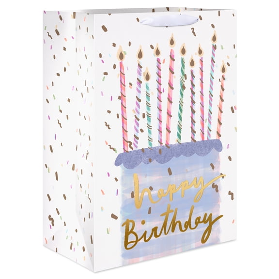American Greetings 20" Jumbo White Birthday Gift Bag for Her, Cake and Candles (1-Count)