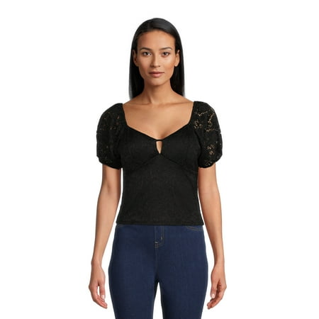 

No Boundaries Juniors Lace Sweetheart Neck Top
