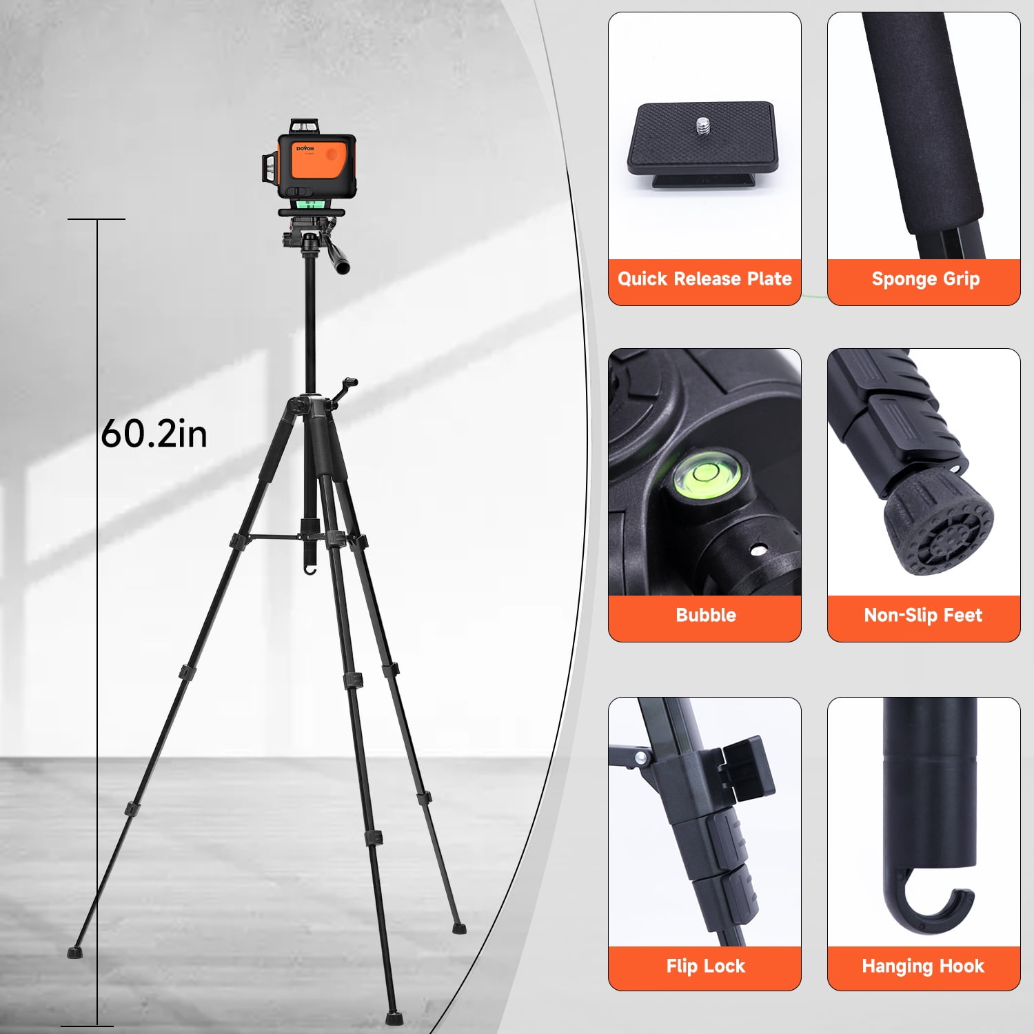 4D Laser Level with Tripod : Dual Batteries Laser Level 360 Self Leveling Green Hard Toolbox for Construction Floor Tiling Ceiling, Class Ⅱ, Y4-360G-KIT
