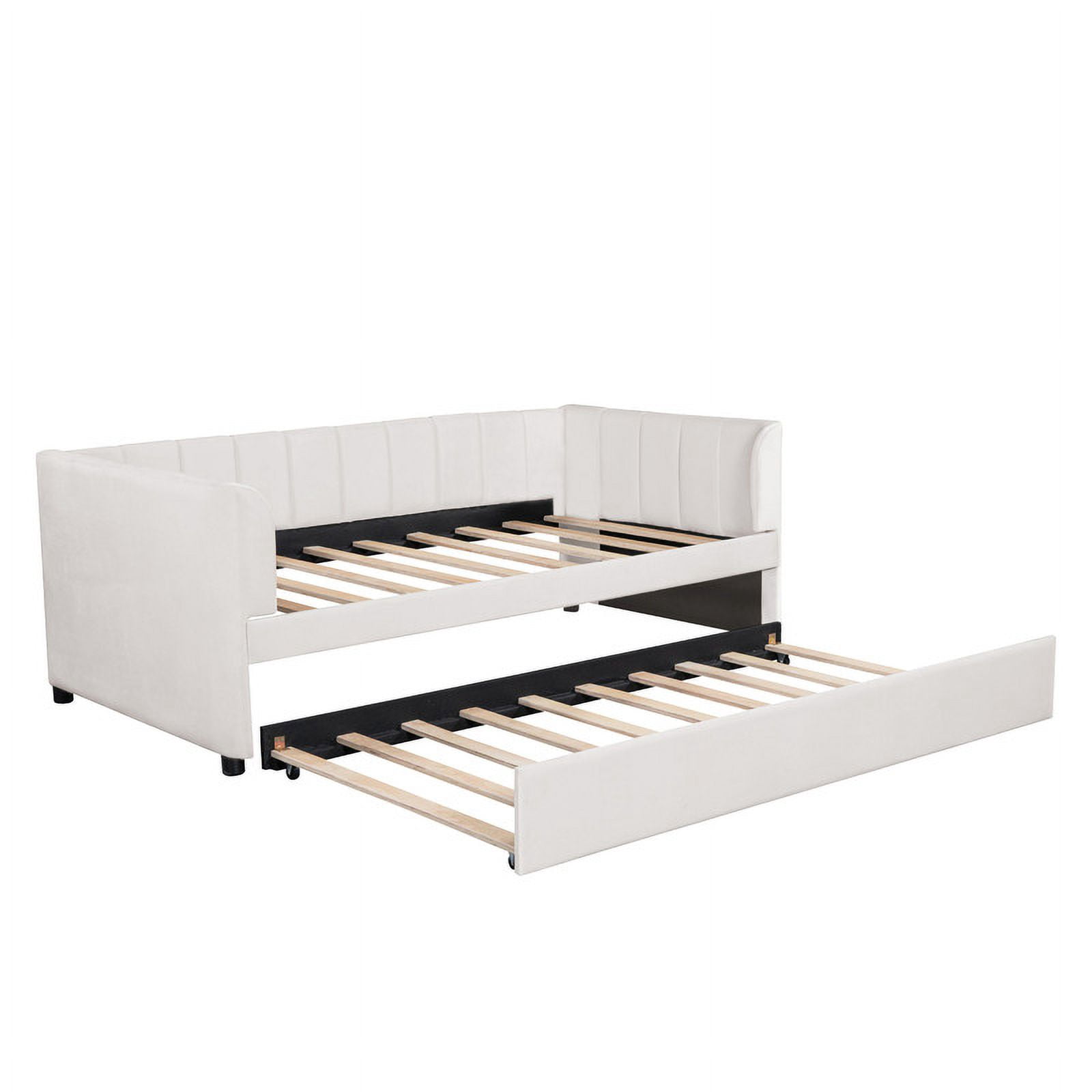 Aukfa Daybed with Trundle, Twin Size Upholstered Bed Frame, Velvet, Beige