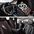 thumbnail image 4 of Yuyamidu Cow Print Car Seat Covers Full Set of 14 Aztec Steering Wheel Cover Center Console Pad Seatbelt Pad Headrest Covers Cup Holders Keychain Universal Auto Accessories Fit for Most Vehicles, 4 of 7