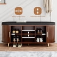 thumbnail image 3 of 2-Tier Storage Bench,Wide Shoe Bench with Thickened Padded Seat Cushion, Mid Century Modern Fluted Sliding Door and Adjustable Shelf, for Entryway, Living Room, Bedroom (Walnut, 43.3“), 3 of 7