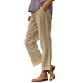 thumbnail image 1 of moda mujer color sólido cintura elástica suelta bolsillo recto pantalones casuales caqui / 2xl, 1 of 6