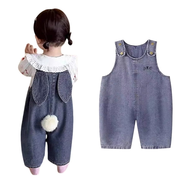 Girls' Casual Sleeveless Jumpsuits Denim Overalls with Bunny Ear Easter Toddler Girl Summer Preppy Clothes 5-6 Years