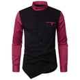 thumbnail image 2 of Men's Long Sleeve Dress Shirt Retro Slim Fit Asymmetric Button Stand Blouses Irregular Hem Business Golf Tops, 2 of 8