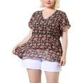 thumbnail image 6 of Unique Bargains Women's Plus Size V Neck Flare Floral Print Sleeve Tiered Peplum Top, 6 of 8