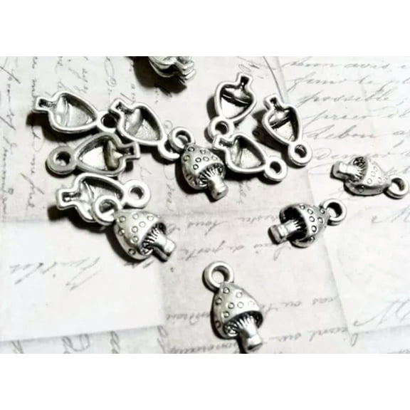 U8MO Mushroom Charms Antiqued Silver Miniature Charms Wholesale Lot 25/50/100-50