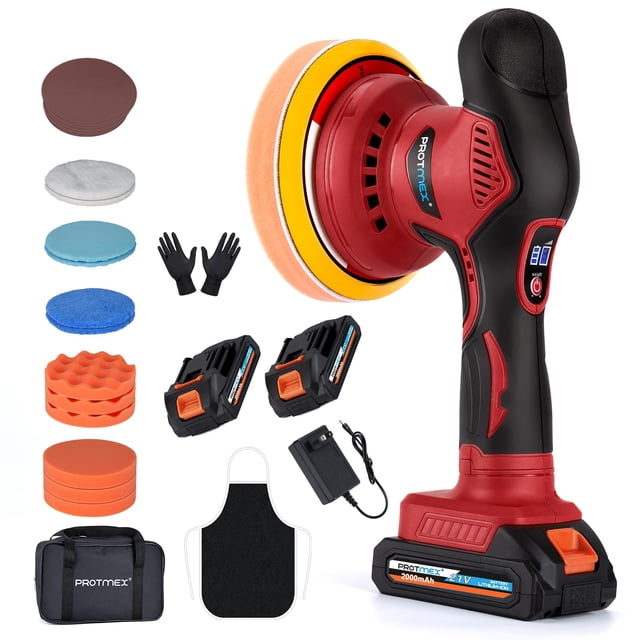 Pulidora de coche inalámbrica Protmex de 6 pulgadas, 21 V, batería doble