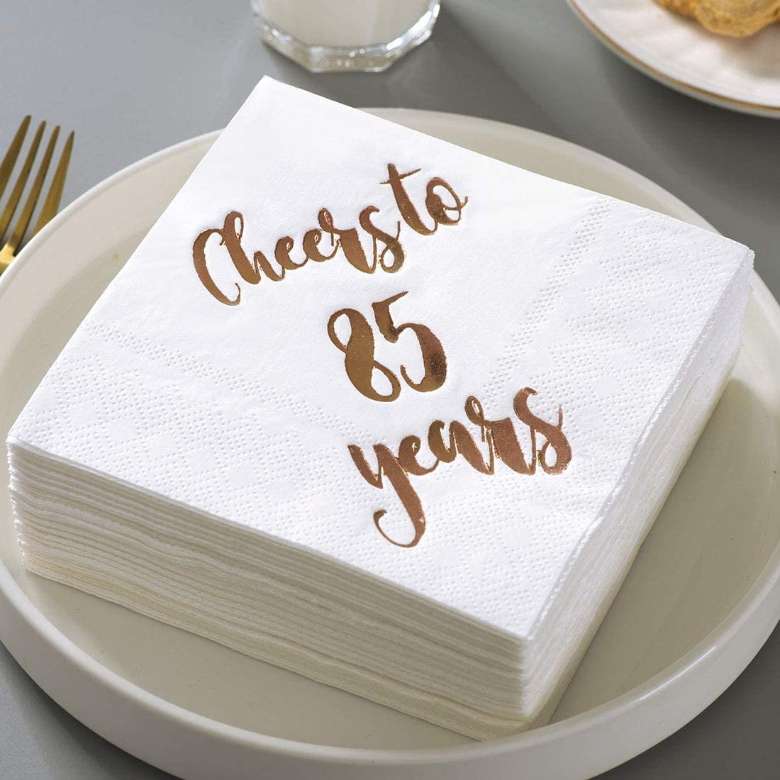 MAGJUCHE Cheers to 70 Years Cocktail Napkins 50-Pack 3ply White Rose Gold 70th Birthday Dinner Celebration Party Decoration Napkin