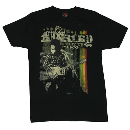 Bob Marley Mens T Shirt  - Stir it Up Bob Guitar Playing Image
