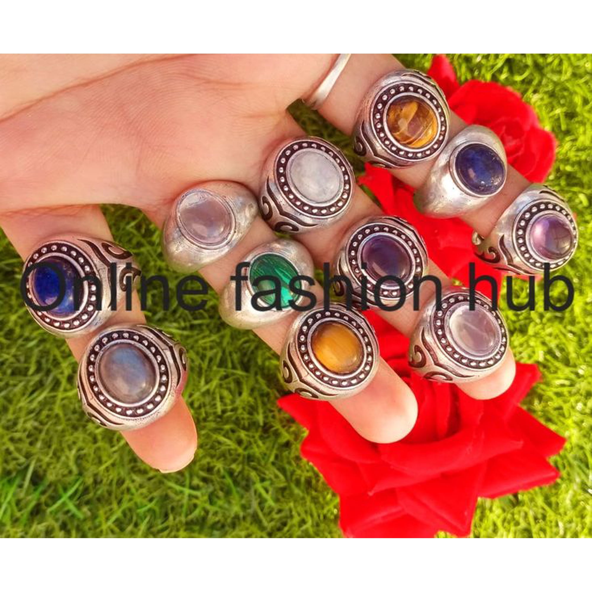 Tiger Eye& Mix Gemstone 925 Sterling Silver Plated Handmade 75pcs Ring