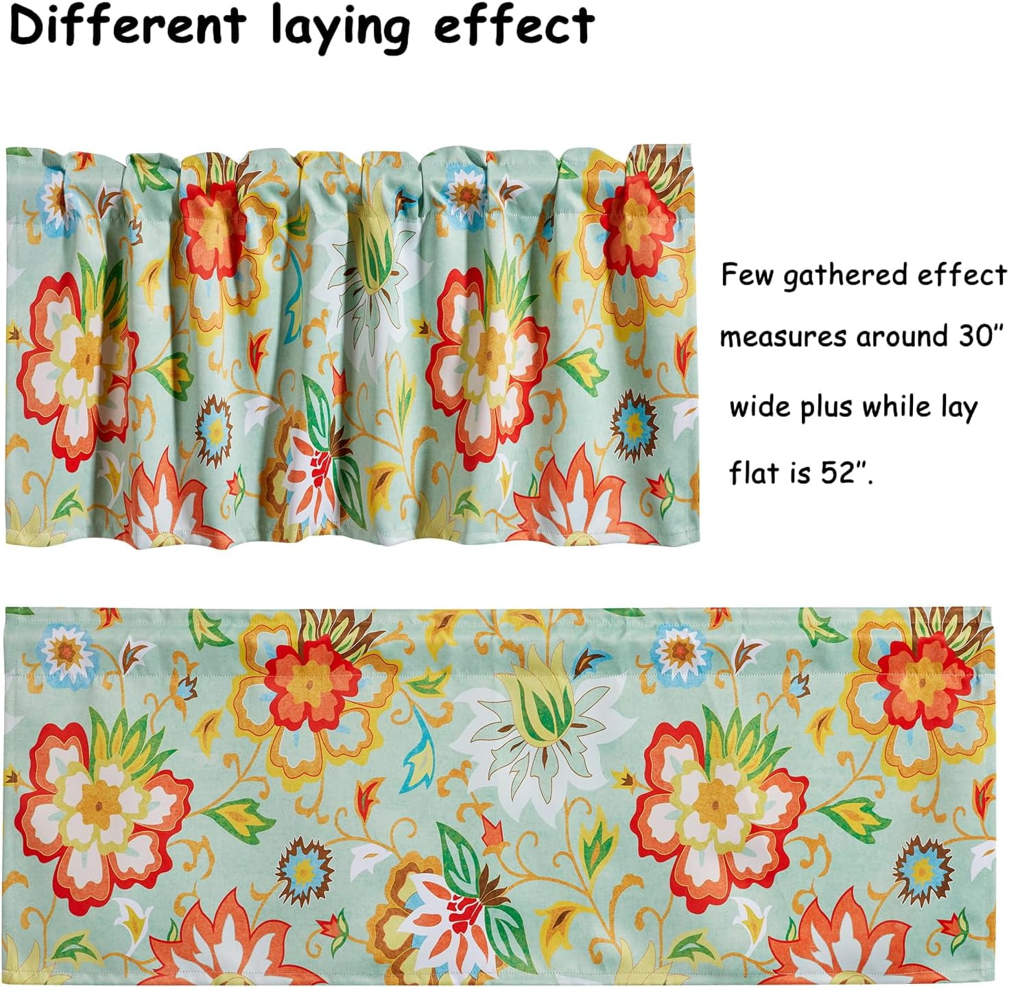 Boho Floral Valances for Windows 18‘‘L Vintage Farmhouse Flowers Valance Curtains Blackout Privacy Short Small Window Curtain for Kitchen Bedroom Living Room Cute Country Valance Curtain