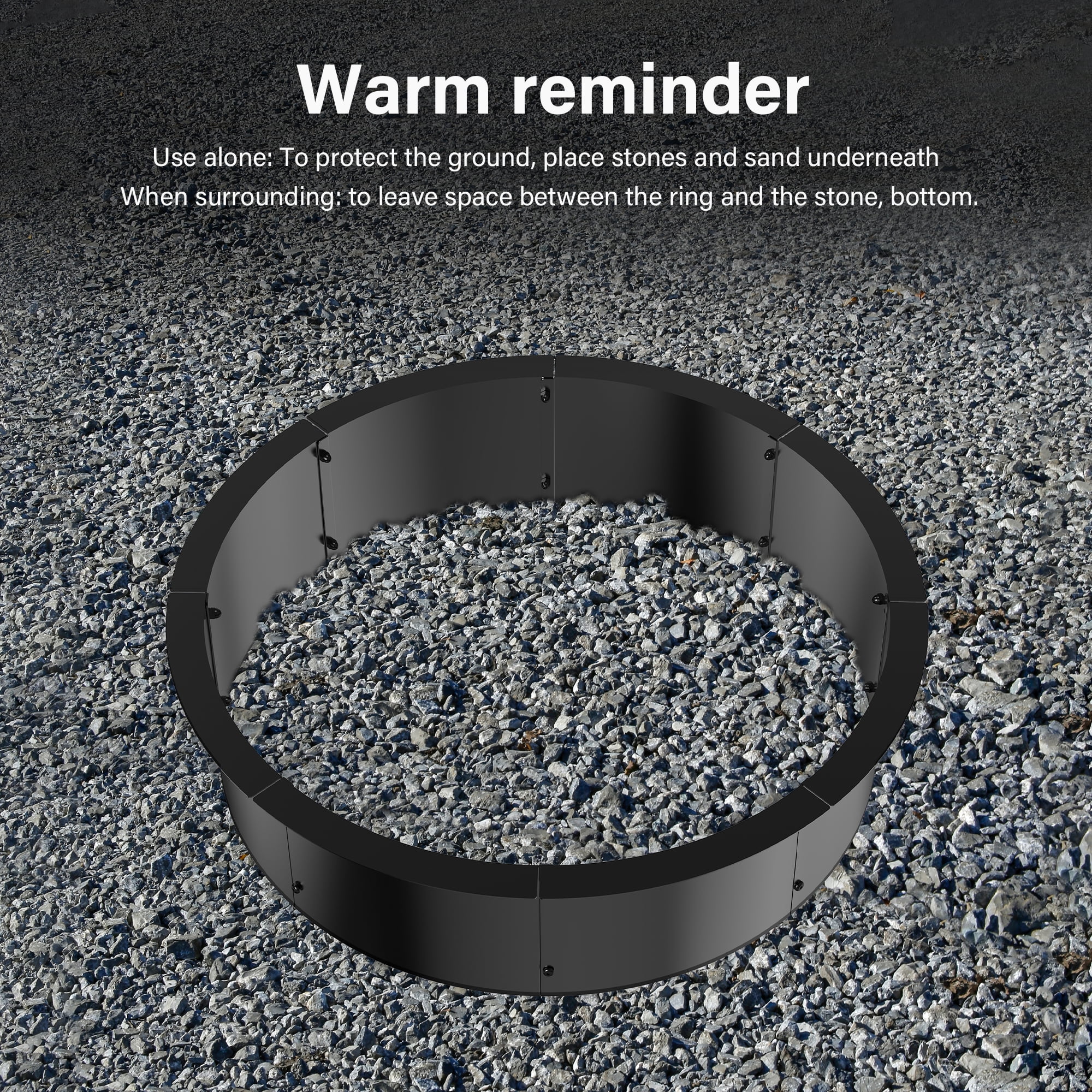 Fire Pit Ring for DIY Smokeless Wood Burning Fire Pit Liner with Collar Support, 3mm Thick Heavy Duty Solid Steel Firepit Rim In-Ground Bonfire Outdoor Camping Cooking Patio Backyard, 39" Black