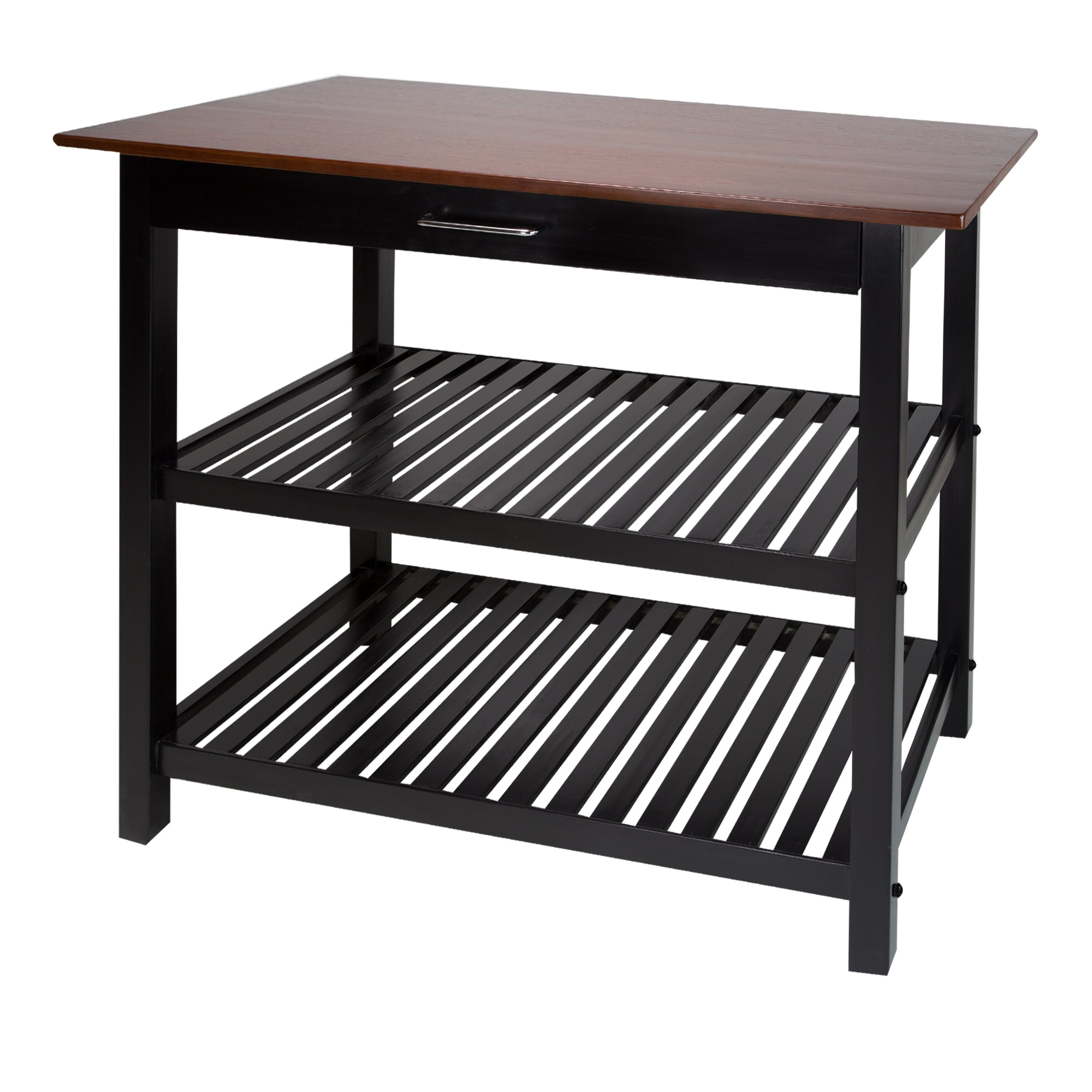 Casual Home Solid Wood 40"W Kitchen Island with Drawer, Two Shelves, and Towel Racks, American Maple Top,&nbsp;Two-Tone Finish (Walnut Black)