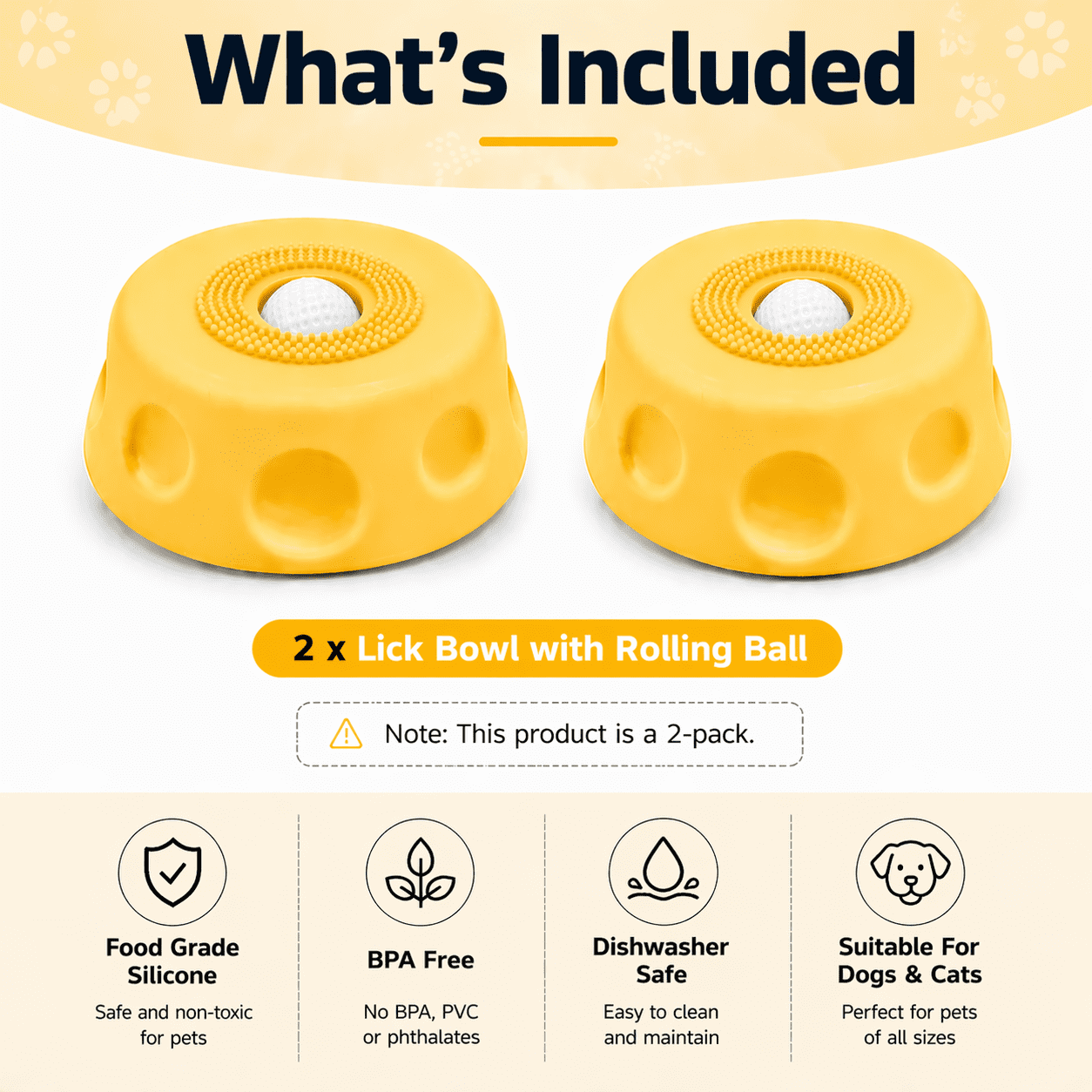 Dog Lick Bowl with Rolling Ball, Interactive Slow Feeder Bowl for Dogs, Lick Ball Bowl to Slow Pet Eating, Fun Rolling Ball Dog Bowl to Promote Gradual Eating (Yellow - 2pc)