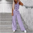 thumbnail image 2 of CHUMUD Women's 2 Piece Outfits Linen Vest Waistcoat Dressy Casual Sets Wide Leg Elastic Waist Pants Suits Solid Tracksuits Summer Going Out, 2 of 8