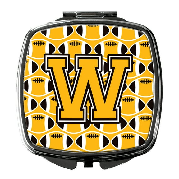 Letter W Football Black Old Gold and White Compact Mirror CJ1080-WSCM