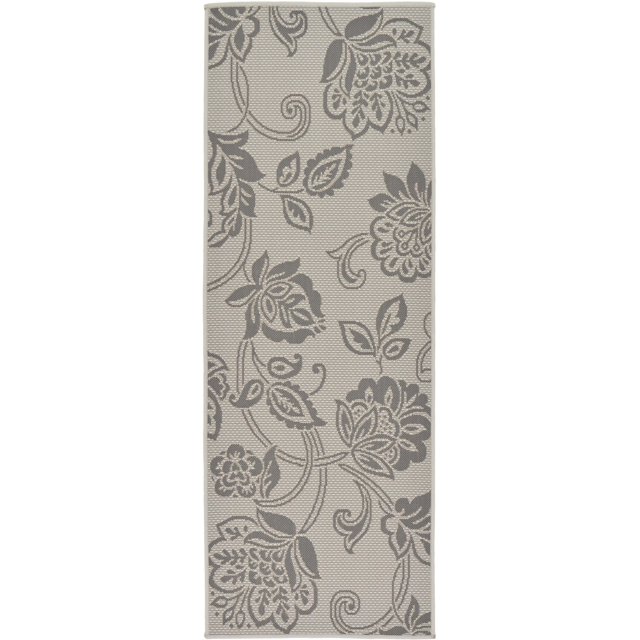 Unique Loom Botanical Collection Floral Casual Transitional Indoor and Outdoor Flatweave Runner Rug, 2 Feet 2 Inch x 6 Feet, Gray/Dark Gray