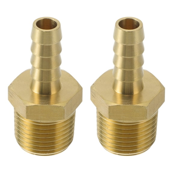 Brass Hose Barb Fittings 3/8" 1/2"NPT Male Thread Straight Barb Connector for Air Water Oil Gas Fuel 2 Pcs Gold Tone