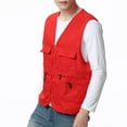 thumbnail image 2 of USNSM Men's Solid Color Convenient Workwear Vest Outdoor Travel Photo Sports Zipper Multi-Pocket V-Neck Tank Vest Red L, 2 of 7