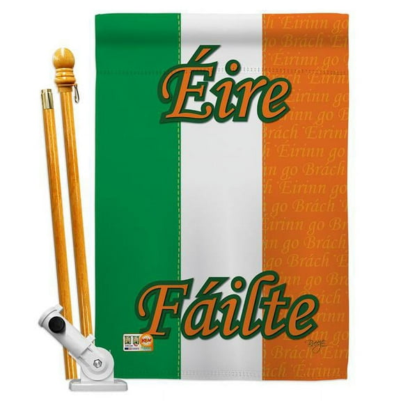 Breeze Decor BD-CY-HS-108072-IP-BO-D-US13-BD 28 x 40 in. Ireland Flags of the World Nationality Impressions Decorative Vertical Double Sided House Flag Set with Pole Bracket & Hardware