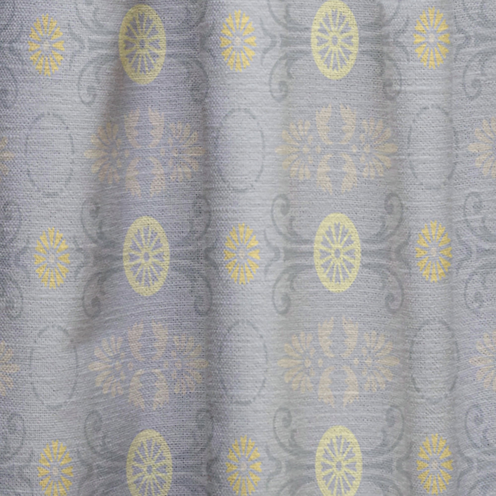 Designart Golden Cornflower Retro Pattern Modern Grey Abstract Rod Pocket Semi-Sheer Curtains