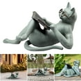 thumbnail image 1 of Literary Cat Reading Book Cat Statue Creative Resin Crafts Garden Ornament, 1 of 4
