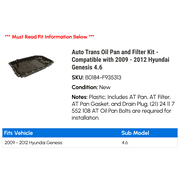 Auto Trans Pan and Filter Kit - Compatible with 2009 - 2012 Hyundai Genesis 4.6 2010 2011