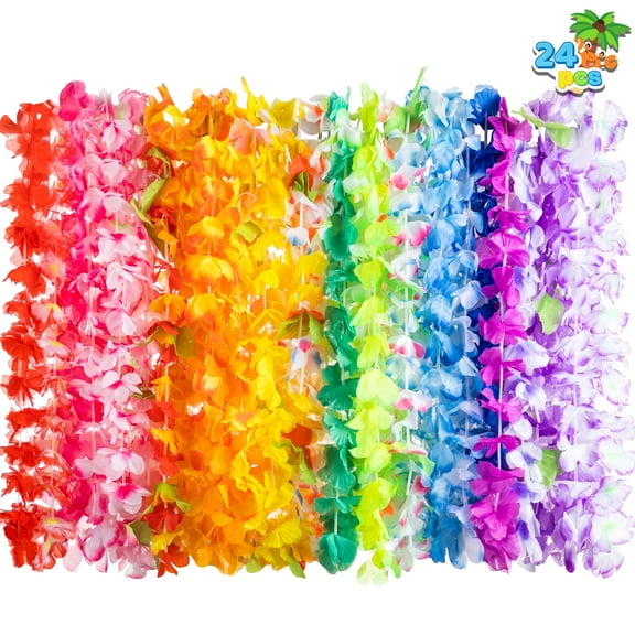 24 Pcs Hawaiian Leis Colorful Tropical Flower Leis Luau Party Supplies Beach Party Decorations Summer Party Favors Wedding Necklaces