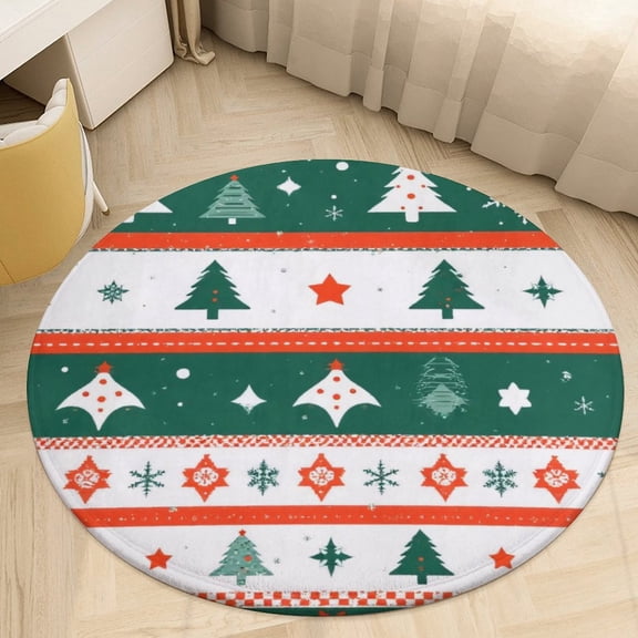 Christmas Tree And Snowflake Pattern Round Area Rugs for Bedroom Living Room, 3FT Soft Indoor Circle Carpets, Carpet Home Decor Floor Mat