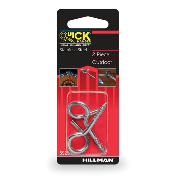 The Hillman Group, Quick Hanger, Open Screw Eye for Outdoor Use, Stainless Steel, 2 Pack