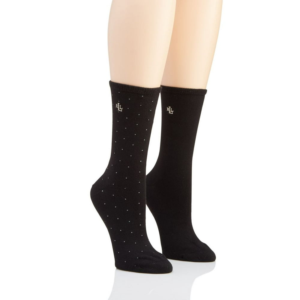 Ralph Lauren Women's Ralph Lauren 33416 Pindot Supersoft Trouser Sock 2 Pack (Black O/S
