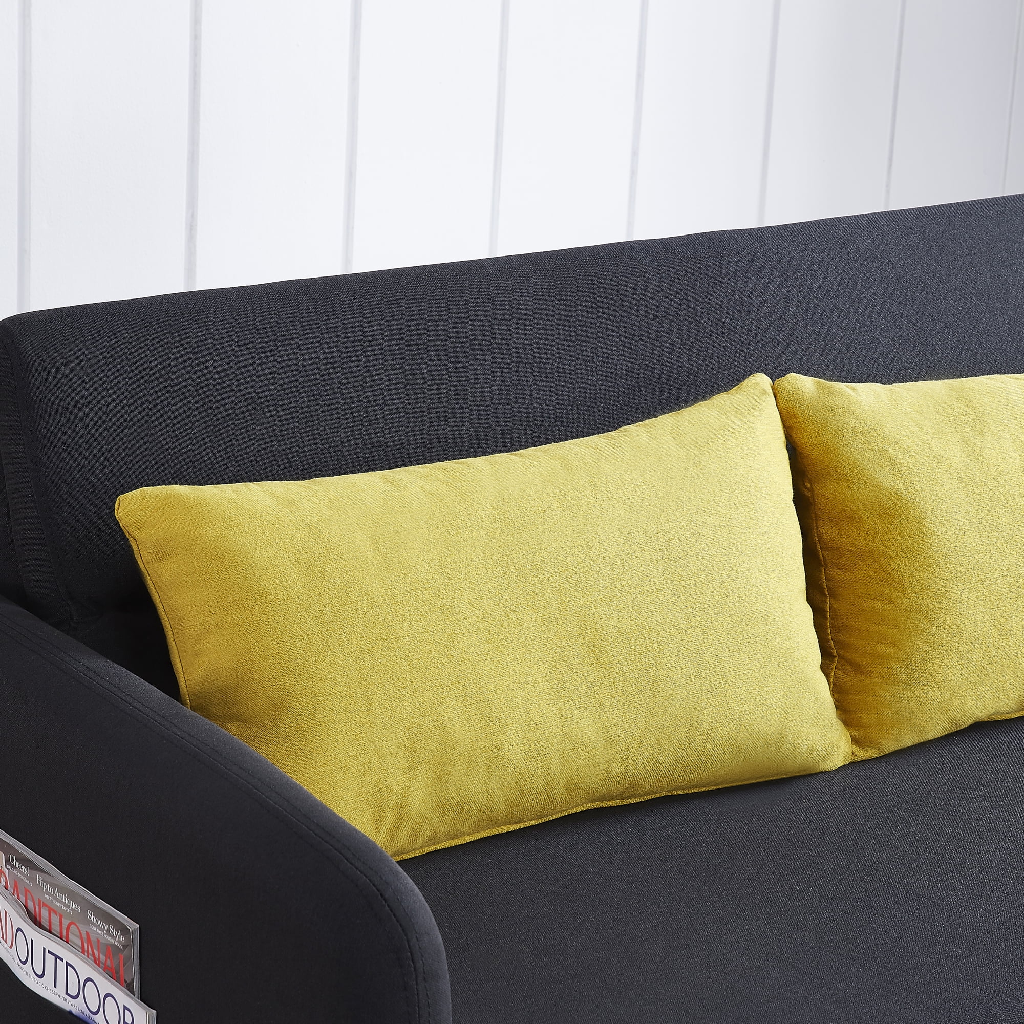 3 in 1 Convertible Sleeper Sofa Bed with Pull Out Bed ,Modern Linen Fabric Upholstered Loveseat Sofa Couch with 2 Pillows and Adjsutable Backrest,Black