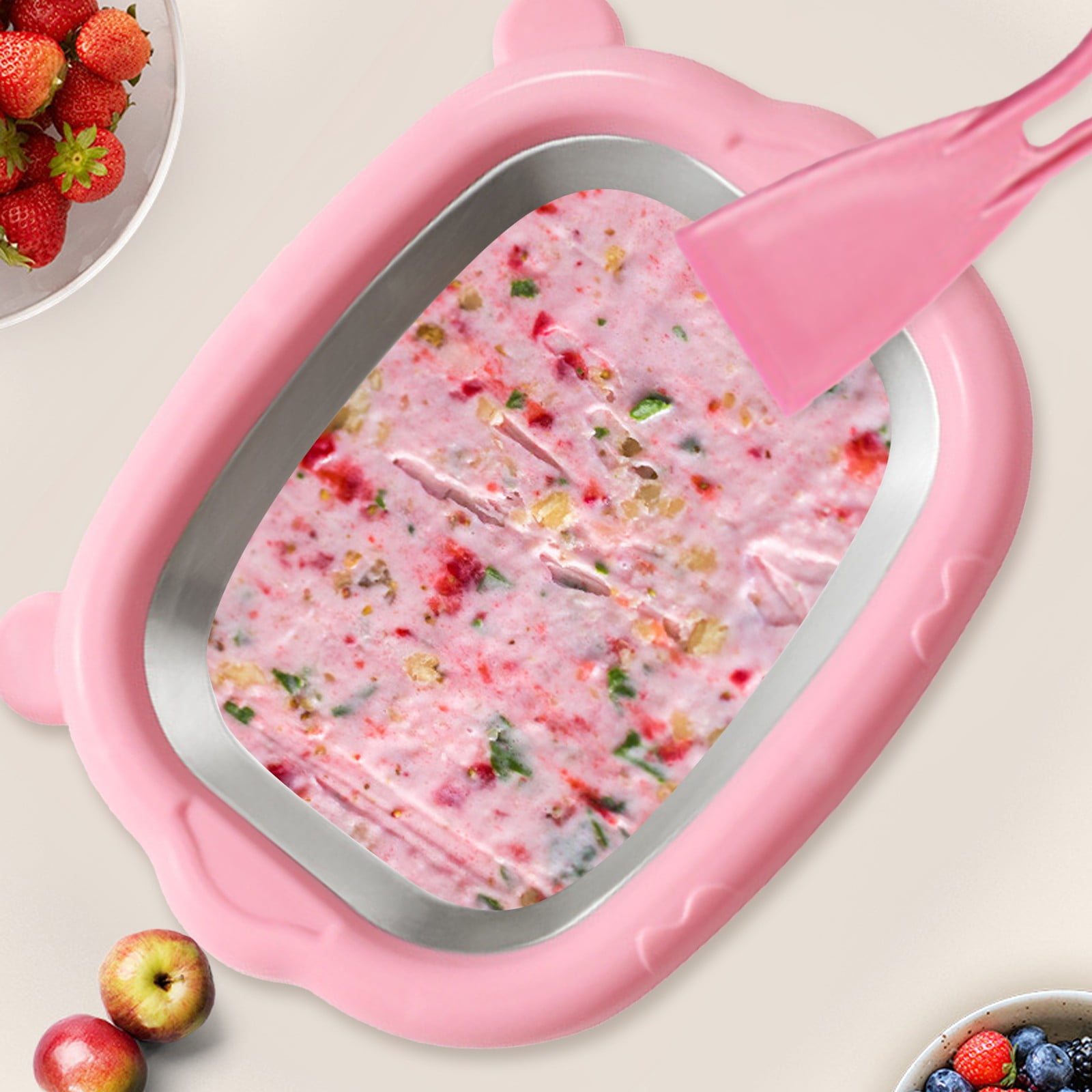 Xmealix Ice Cream Roller Maker Kit, 8.5"x 6.3" Freeze Plate + 2 Food Grade Scrapers Create, No Electric Stainless Tray Fits Any Freezer, DIY Safe White