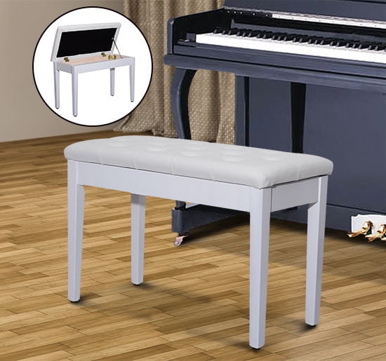 HomCom Traditional Country Birchwood Faux Leather Padded 2 Person Piano Bench