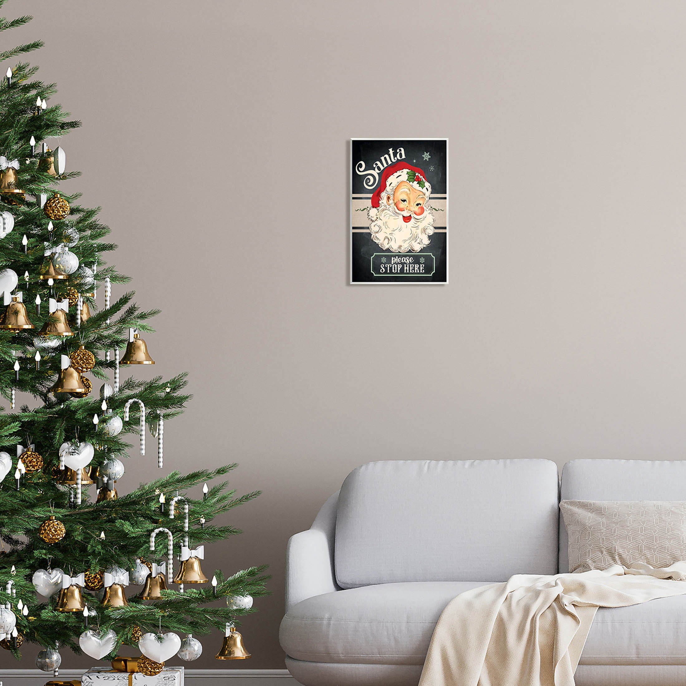 Santa Please Stop Here Vintage Smiling Holiday Graphic Art Unframed Art Print Wall Art