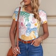 thumbnail image 6 of KLL Women 's Crew Neck Bodysuit Jumpsuits Zebra Colourful Print Short onesies Stretch T Shirts, 6 of 7