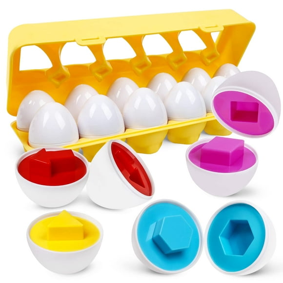 NAODONGLI Easter Matching Eggs for Toddlers 12 pcs Set Color & Shape Egg Puzzle Toys Montessori Geometric Eggs Educational Preschool Game Fine Motor Skill Gifts for1 2 3 Years Old Kids Boys Girls