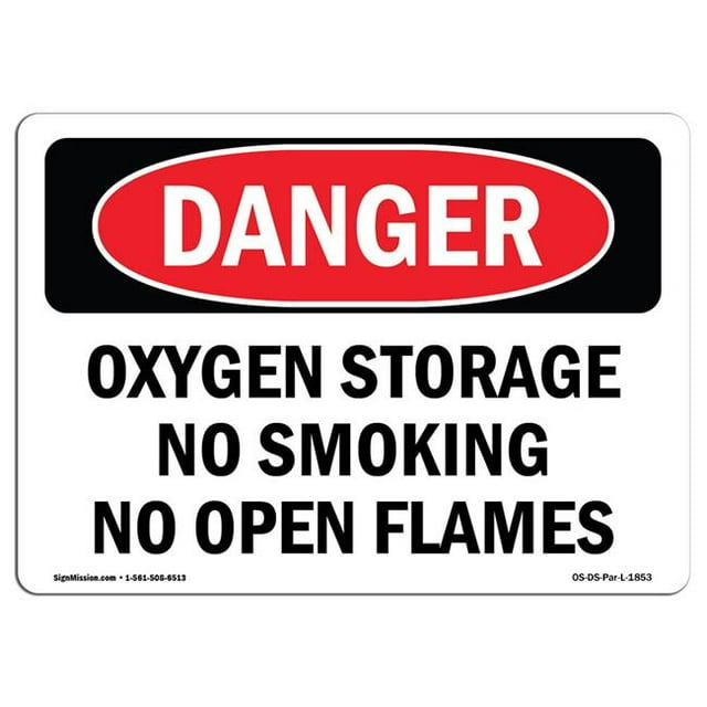 SignMission OS-DS-A-1218-L-1853 12 x 18 in. OSHA Danger Sign - Oxygen Storage No Smoking No Open Flames