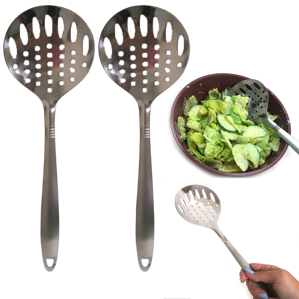 2 Stainless Steel Slotted Serving Spoon Cooking Utensil Kitchen Tools Perforated