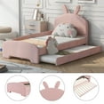 thumbnail image 5 of Aukfa Twin Size Upholstered Platform Bed with Trundle and Bunny Ears Headboard for Kids Girls, Pink, 5 of 8